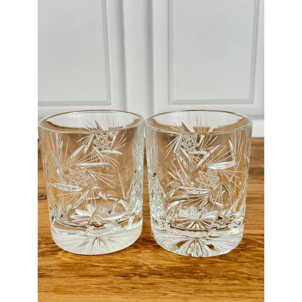 Vintage PAIR of Bohemia Crystal-Crystalex Pinwheel Old‎ Fashioned Glasses EUC